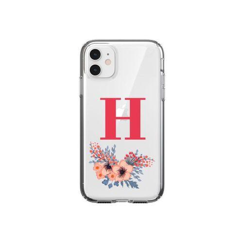 Pembe Çiçekli H Harfli iPhone 11 Şeffaf Kılıf