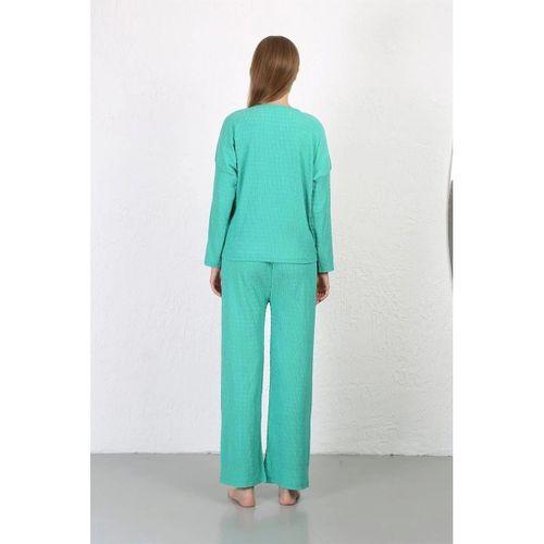 Kadın Bürümcük Kumaş Pijama Takım Yeşil