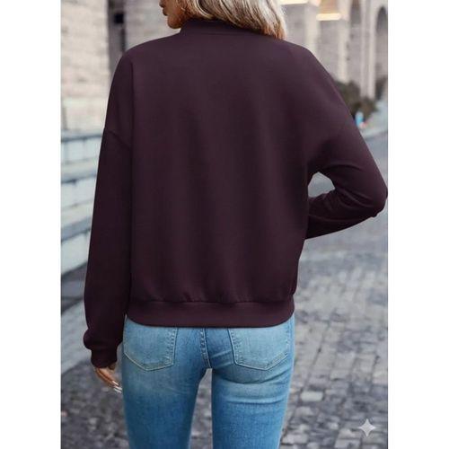 Kadın Uzun Kollu önden Fermuarlı Cepli Modal Mürdüm Ceket