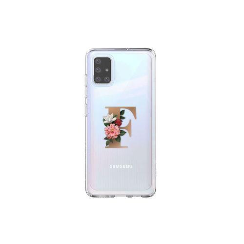 Samsung Galaxy A51 Şeffaf Telefon Kılıfı Gold Renkli F Harfi Baskılı