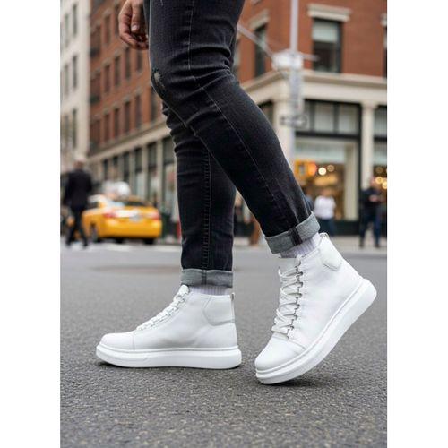 BA0713 Bağcıklı Beyaz Yüksek Taban Erkek Tarz Spor Bot