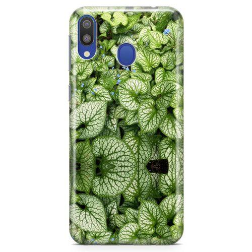 Samsung Galaxy M20 Kılıf Mavi Çiçekli Yapraklar Arka Kapak Koruma Desenli Full Koruyucu