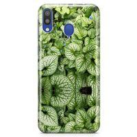 Samsung Galaxy M20 Kılıf Mavi Çiçekli Yapraklar Arka Kapak Koruma Desenli Full Koruyucu