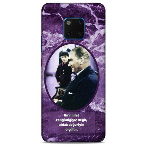 Huawei Mate 20 Pro Kılıf Atatürk (10) Full Koruma Kılıfı Mor