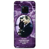 Huawei Mate 20 Pro Kılıf Atatürk (10) Full Koruma Kılıfı Mor