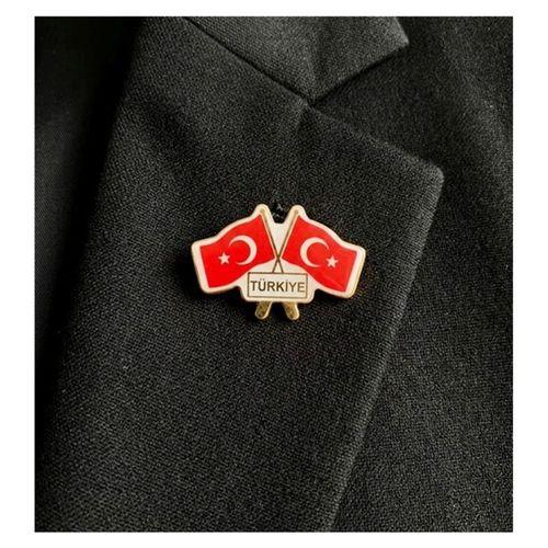 İkili Bayraklı Türk Bayrağı Türkiye Yaka Rozeti - 2 adet