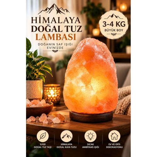 Himalaya 3-4 Kg Doğal Kaya Tuzu Lambası Ahşap Kaideli Dekoratif Ortam Lambası