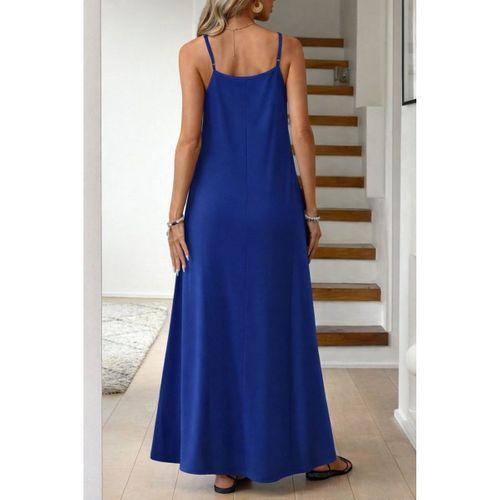 Kadın Ip Askılı V şerit Yakalı Uzun Viskon Elbise