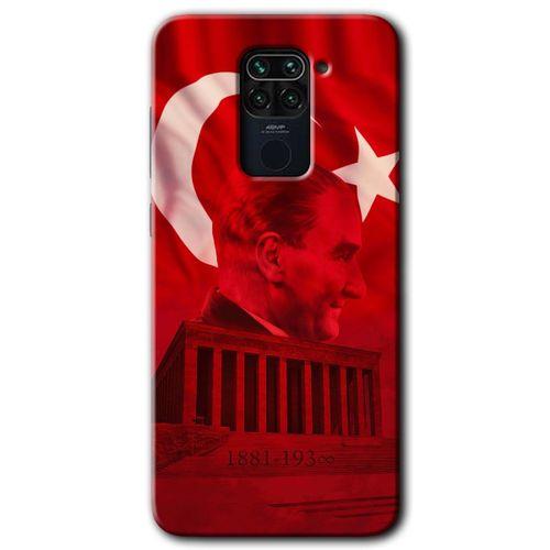 Xiaomi Redmi Note 9 Kılıf Baskılı Kapak - Anıtkabir Atatürk + 5D Tam Kaplayan Cam