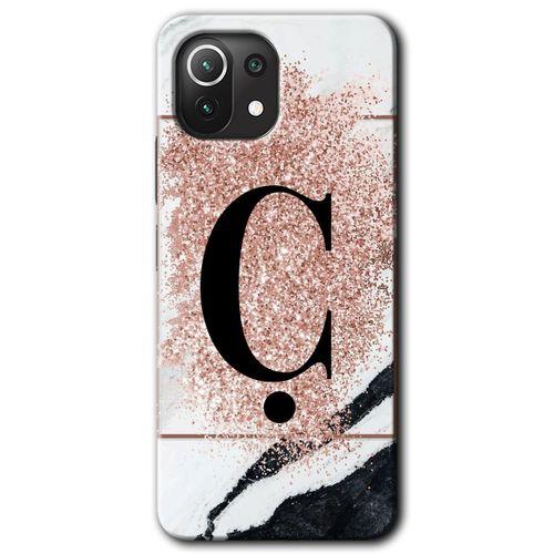Xiaomi Mi 11 Lite Kılıf HD Desen Baskılı Arka Kapak - Pembe Mermer Desenli Ç Harfi