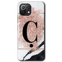 Xiaomi Mi 11 Lite Kılıf HD Desen Baskılı Arka Kapak - Pembe Mermer Desenli Ç Harfi