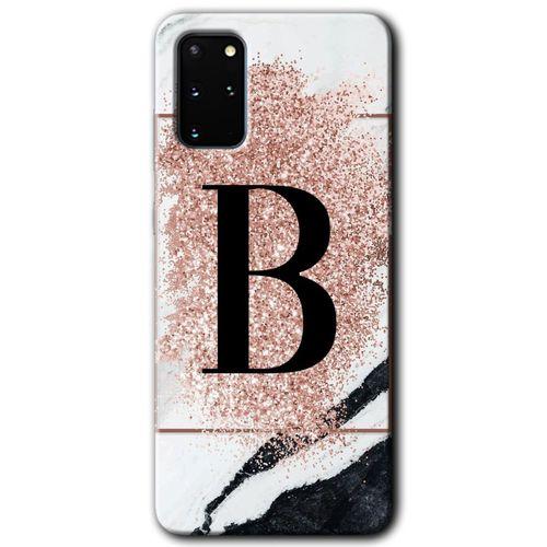 Potkal Hediye Fabrikası Samsung Galaxy S20 Plus Kılıf HD Desen Baskılı Arka Kapak - Pembe Mermer Desenli B Harfi