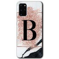 Potkal Hediye Fabrikası Samsung Galaxy S20 Plus Kılıf HD Desen Baskılı Arka Kapak - Pembe Mermer Desenli B Harfi