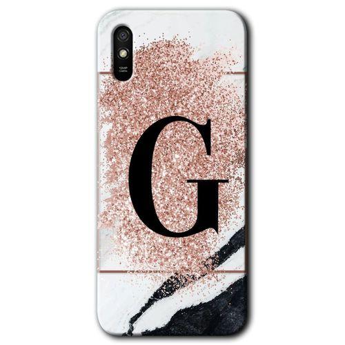 MRCİLETİSİM Xiaomi Redmi 9A Kılıf HD Desen Baskılı Arka Kapak+Temperli Cam - Pembe Mermer Desenli G Harfi