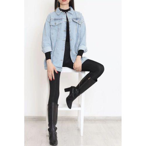 pilelistore Taşlı Kot Ceket Açıkmavi