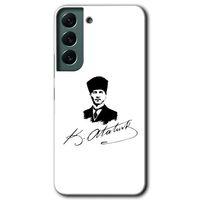 MRCİLETİSİM Samsung Galaxy S22 Plus Kılıf HD Desen Baskılı Arka Kapak + Temperli Cam - Kemal Atatürk İmza