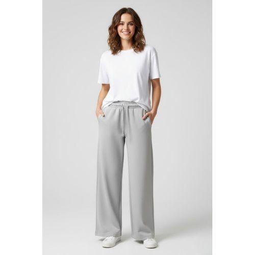 Kadın Yumuşak Hafif Nefes Alabilen Kumaş Geniş Paça Pantolon – Rahat Kalıp – Yüksek Bel – Grey