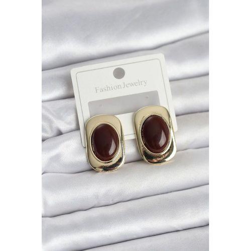 Kahverengi Renk Kare Model Vintage Kadın Küpe