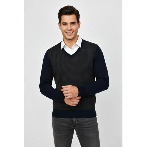 Erkek V Yaka Triko Kazak Çelik Örgü Regular Kalıp BGL-ST04838