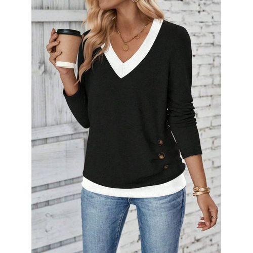 Kadın Uzun Kollu V Yakalı Yandan Düğmeli Yün Viskon Bluz