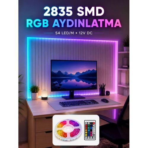 5m Rgb Şerit Led Seti 12v 2835 Smd Kumandalı Ev Oda Ve Dekoratif Ambiyans Aydınlatma