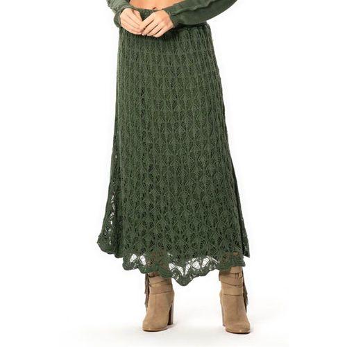 Beli Lastikli Elvan Sonbahar ve Kışlık Uzun Örgü Triko Etek Haki Hk