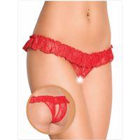 Fantezi Üstü Fırfırlı Ağı Açık Kırmızı Dantel Tanga - String