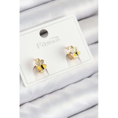 Pirinç Zirkon Taşlı Arı Model Gold Renk Çocuk Küpe
