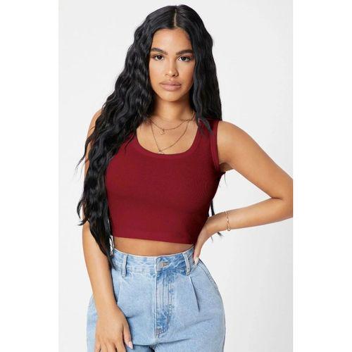 Kadın Bordo Modern Fit Kare Yaka Crop Top Bluz