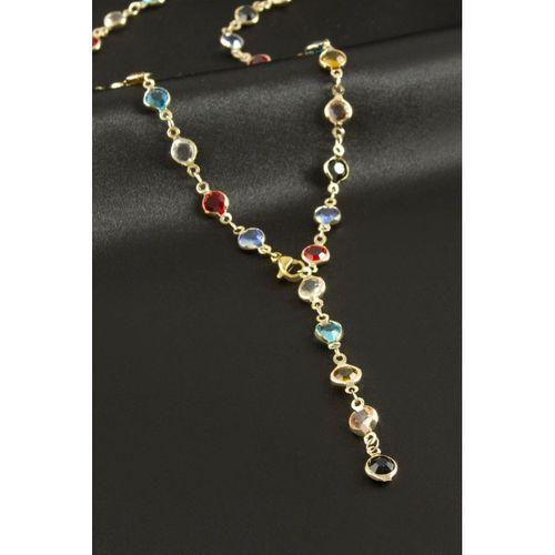 Yuvarlak Zirkon Taşlı Çelik Y Kolye