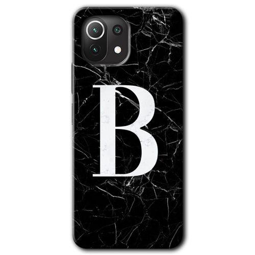 Xiaomi Mi 11 Lite HD Baskılı Kılıf + 9D Tam Ekran Koruyucu - Siyah Mermer Desenli B Harfi