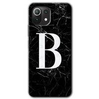 Xiaomi Mi 11 Lite HD Baskılı Kılıf + 9D Tam Ekran Koruyucu - Siyah Mermer Desenli B Harfi