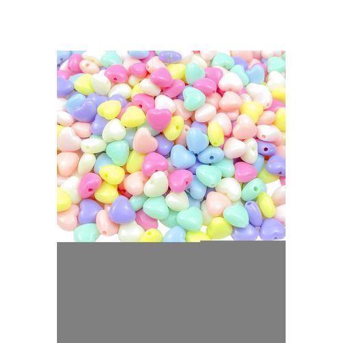 100 gr (500 adet) Şeker Rengi Akrilik Kalp Boncuklar Renkli Karışık Plastik Pastel Boncuklar Ara Boncuk Kalp Şekilli Kolye Bilezik için