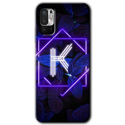 Potkal Hediye Fabrikası Poco M3 Pro Kılıf HD Desen Baskılı Arka Kapak - Dark Neon Yaprak K Harfi