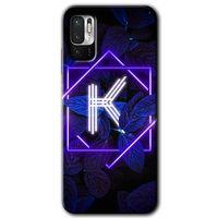 Potkal Hediye Fabrikası Poco M3 Pro Kılıf HD Desen Baskılı Arka Kapak - Dark Neon Yaprak K Harfi