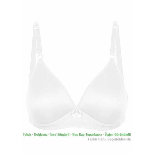 Alışveriş Meydanı Kadın Beyaz Üçgen Görünümlü Boş Kap Süngerli Telsiz Sütyen