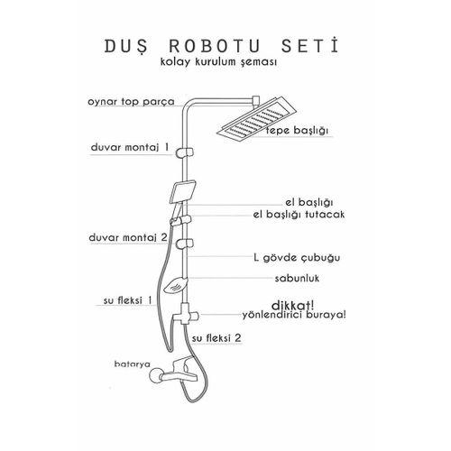 Epilons Robot Tepe Duş Sistemi Yağmurlama Duş Seti Krom Siyah Kare