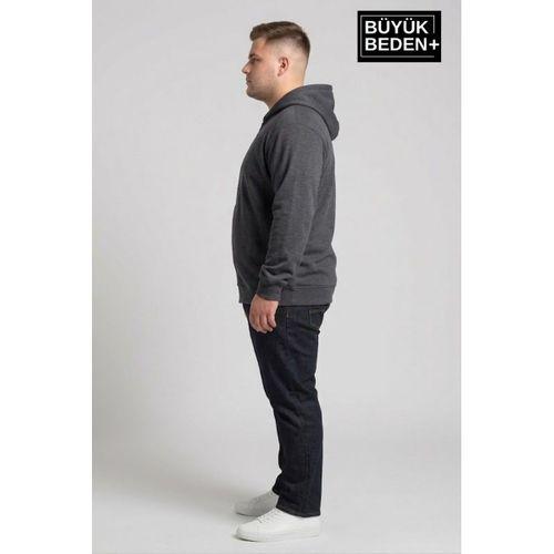 Erkek Büyük Beden Fermuarlı Kapüşonlu ince Sweatshirt Hırka - Rahat Kalıp SPR26BHR960