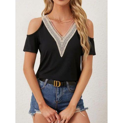 Kadın Omuzlardan Açık V Yakalı Viskon Bluz