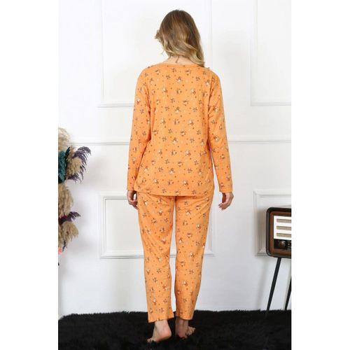 Kadın 4xl-5xl-6xl-7xl-8xl Büyük Beden Uzun Kol Pijama Takım Turuncu