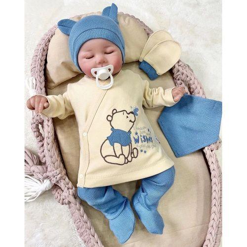 Waffle Natural % 100 Pamuk 5'li Erkek Bebek Hastane Çıkış Seti