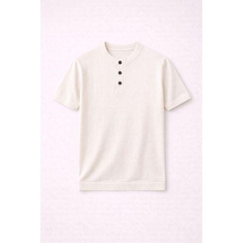 Dogen Hakim Yaka Düğmeli Kısa Kollu İnce Triko Erkek T-Shirt - Bej