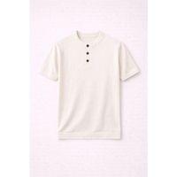 Dogen Hakim Yaka Düğmeli Kısa Kollu İnce Triko Erkek T-Shirt - Bej