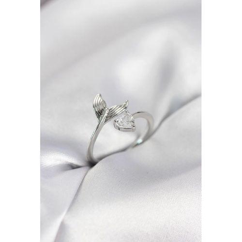 Balık Kuyruğu Model Gümüş Renk Zirkon Taşlı Kadın Yüzük