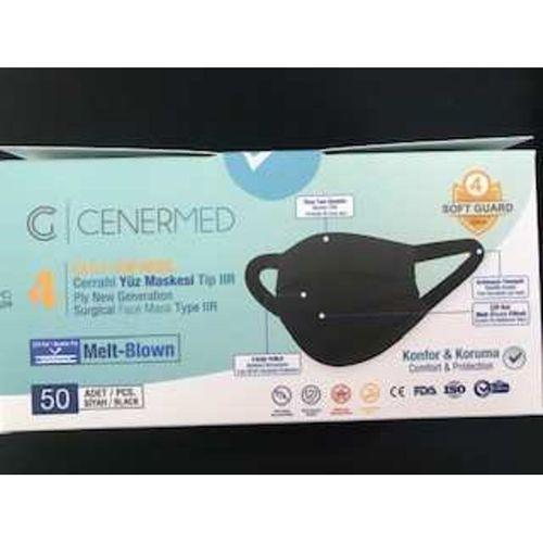 Cenermed Siyah 4 Katlı Yumuşak Elastikli Çift Kat Melt-blown Kutuda 50 Adet