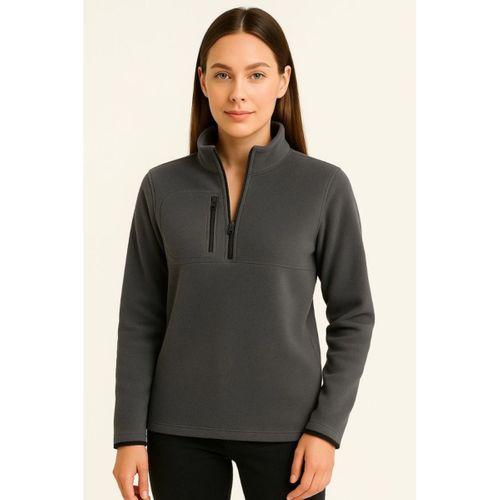 Polar Kazak – Dik Yaka, Yarım Fermuarlı, Fermuarlı Göğüs Cepli, Siyah Biyeli, Kışlık Rahat Regular Fit Günlük Model - Füme