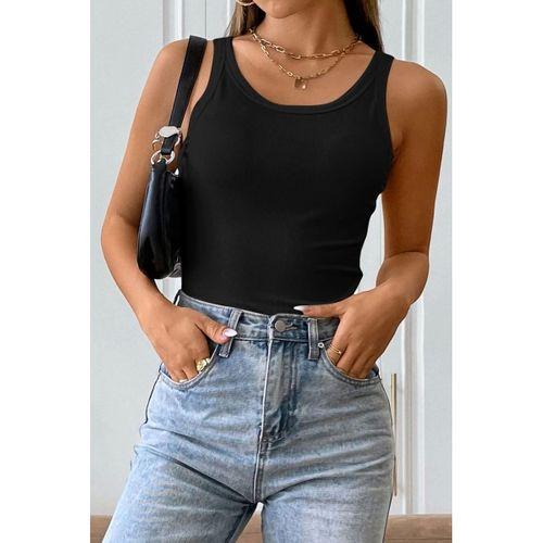 Kadın Siyah Kolsuz Kalın Askılı Uzun Crop Top Bluz & Atlet Modern Basic Üst