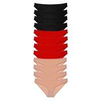 12 Adet Süper Eko Set Likralı Kadın Slip Külot Siyah Kırmızı Ten