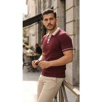 Erkek Düğme Yakalı Kontrast Yaka Triko Tişört