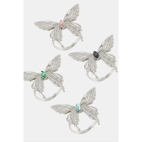 Kelebek Kristal Taşlı Metal Yüzük